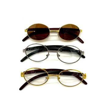 Wood Oval Shaped Sunglasses