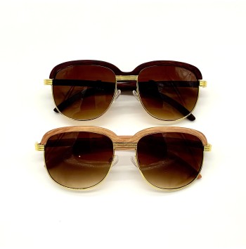 Colored Wooden Round Frame Sunglasses